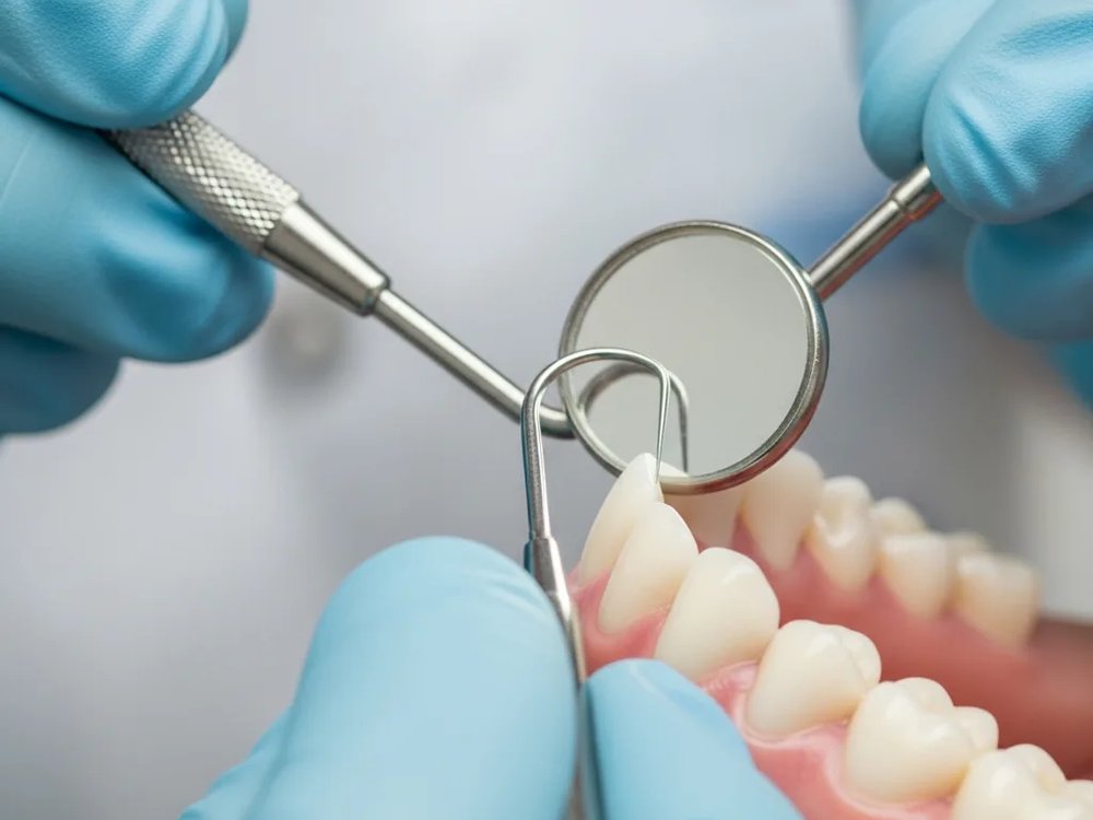 Cleaning a child's teeth, close-up of the instruments