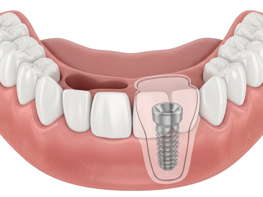 An implant healing in the jawbone, transparent view
