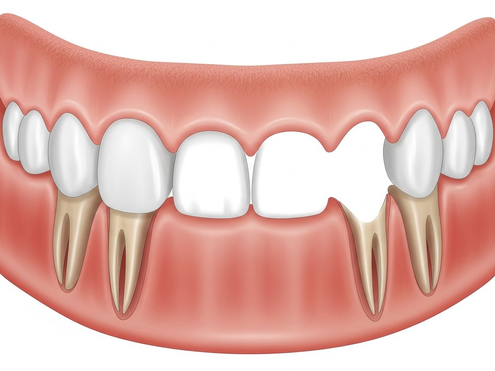 Two implants in a gap in the lower jaw, schematic view