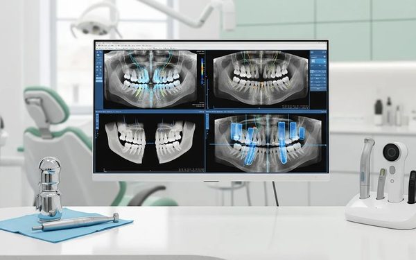 Dreidimensionale Planungssoftware mit Kieferdarstellung am Bildschirm