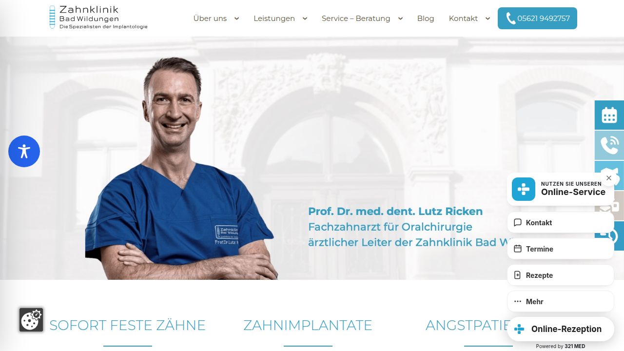 Startseite der Internetseite von Zahnklinik Bad Wildungen GmbH  &Auml;rztlicher Leiter:  Prof. Dr. med. dent. Lutz Ricken