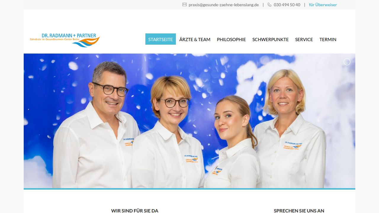Startseite der Internetseite von Zahn&auml;rzte im  Gesundbrunnen-Center Berlin   Dr. Radmann + Partner