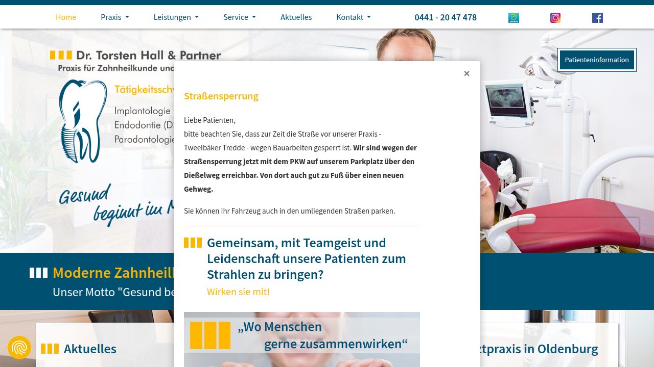 Startseite der Internetseite von Herr Praxis Dr.Torsten Hall und Partner