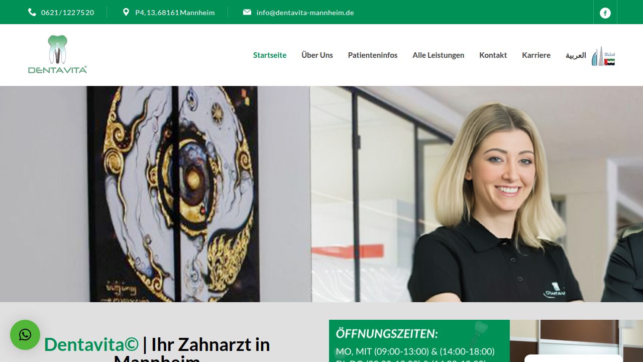Startseite der Internetseite von Dentavita Zahn&auml;sthetik Pur   Dr. Amir-Hoshang