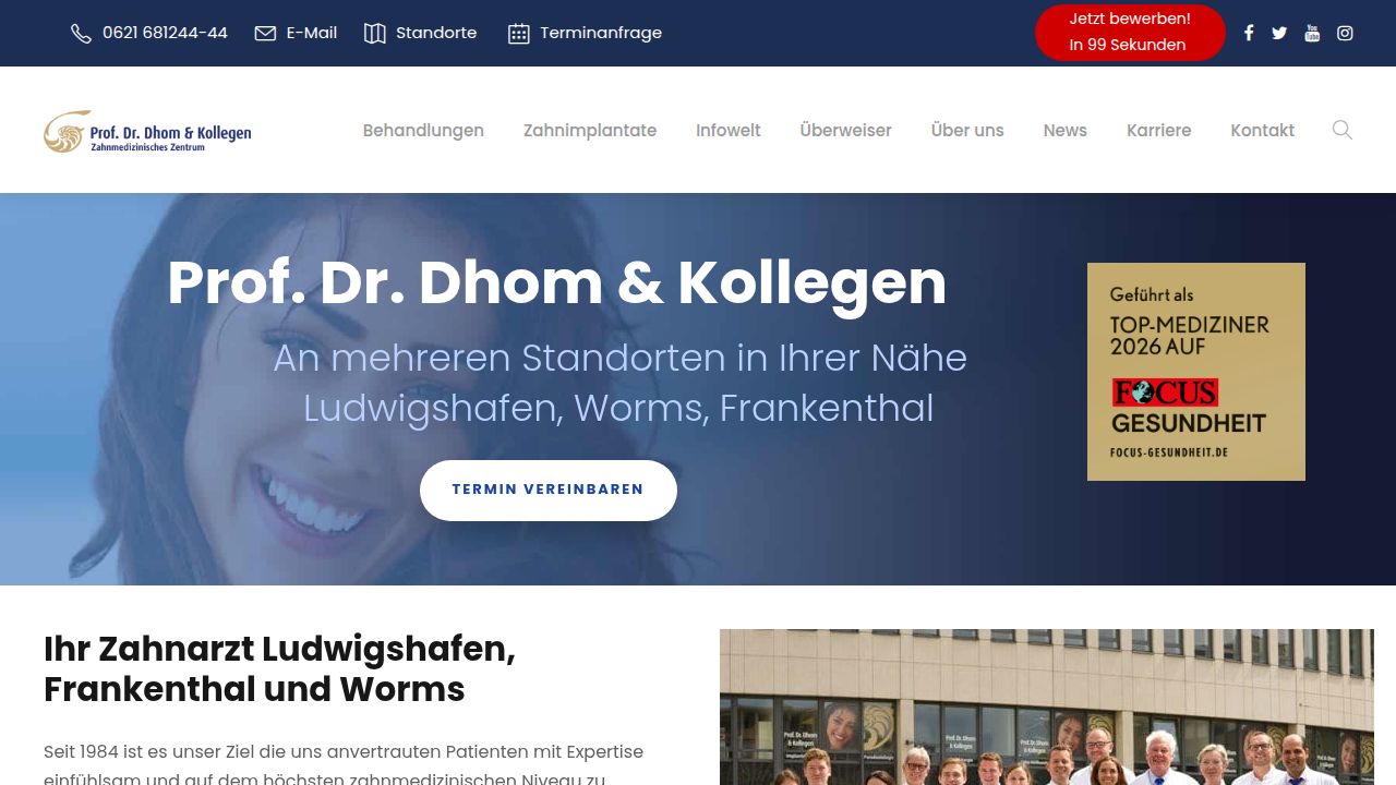 Startseite der Internetseite von Herr Prof. Dr. Dhom + Kollegen MVZ GmbH