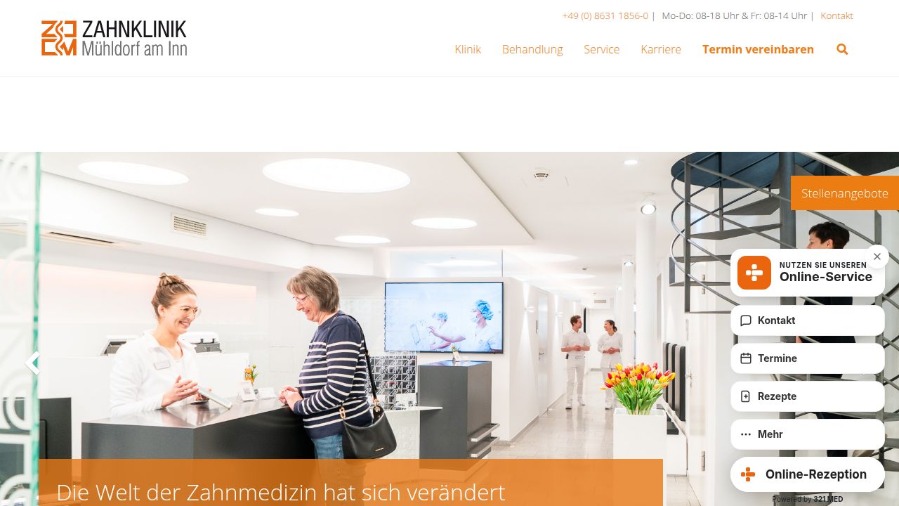Startseite der Internetseite von Zahnklinik M&uuml;hldorf am Inn GmbH