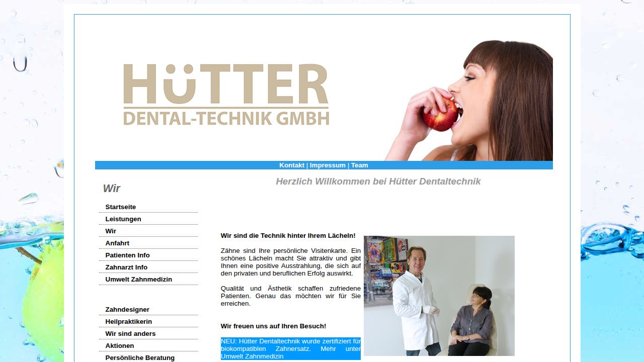 Startseite der Internetseite von H&uuml;tter Dentaltechnik GmbH