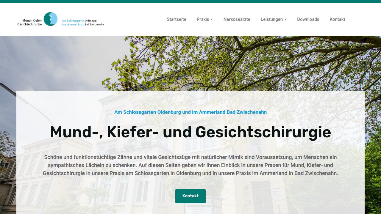 Startseite der Internetseite von Praxis am Schlossgarten