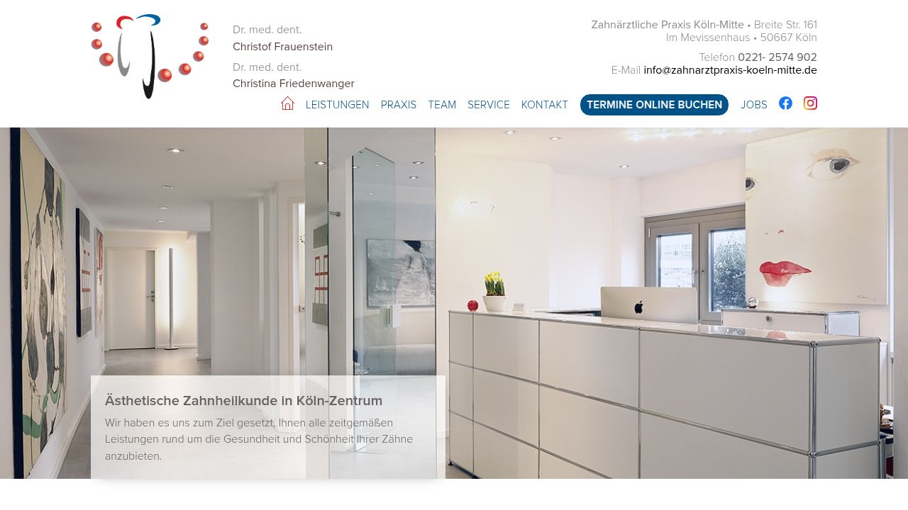 Startseite der Internetseite von zahnarztpraxis-koeln-mitte