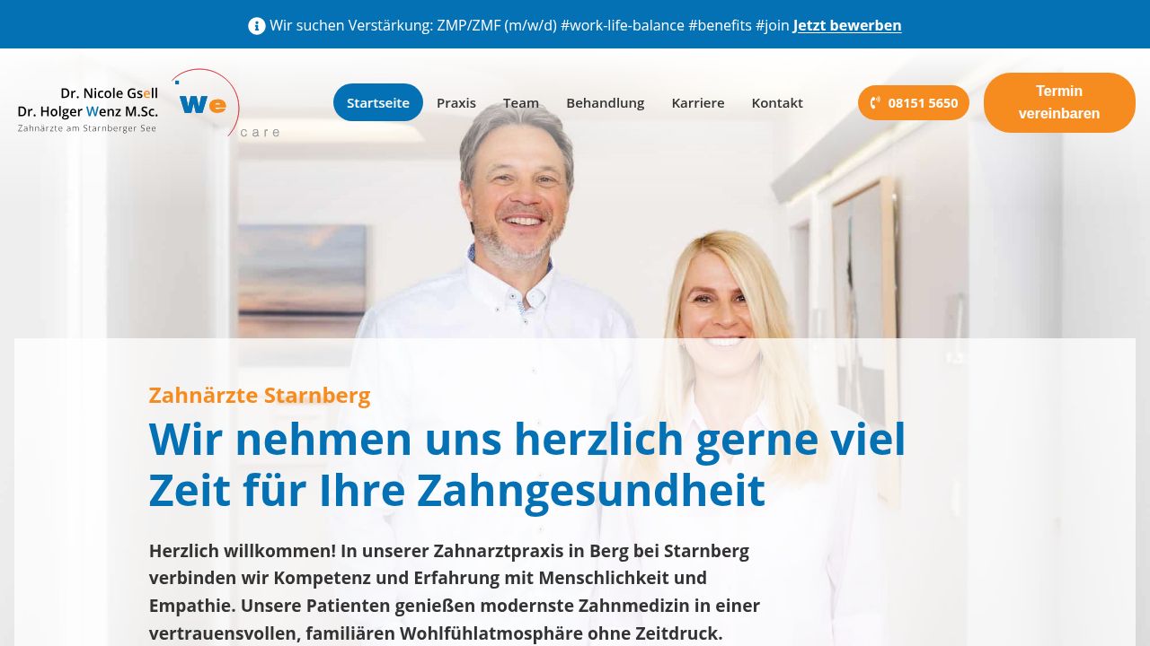 Startseite der Internetseite von WE Care  Zahn&auml;rzte  Dr. Nicole Ettl