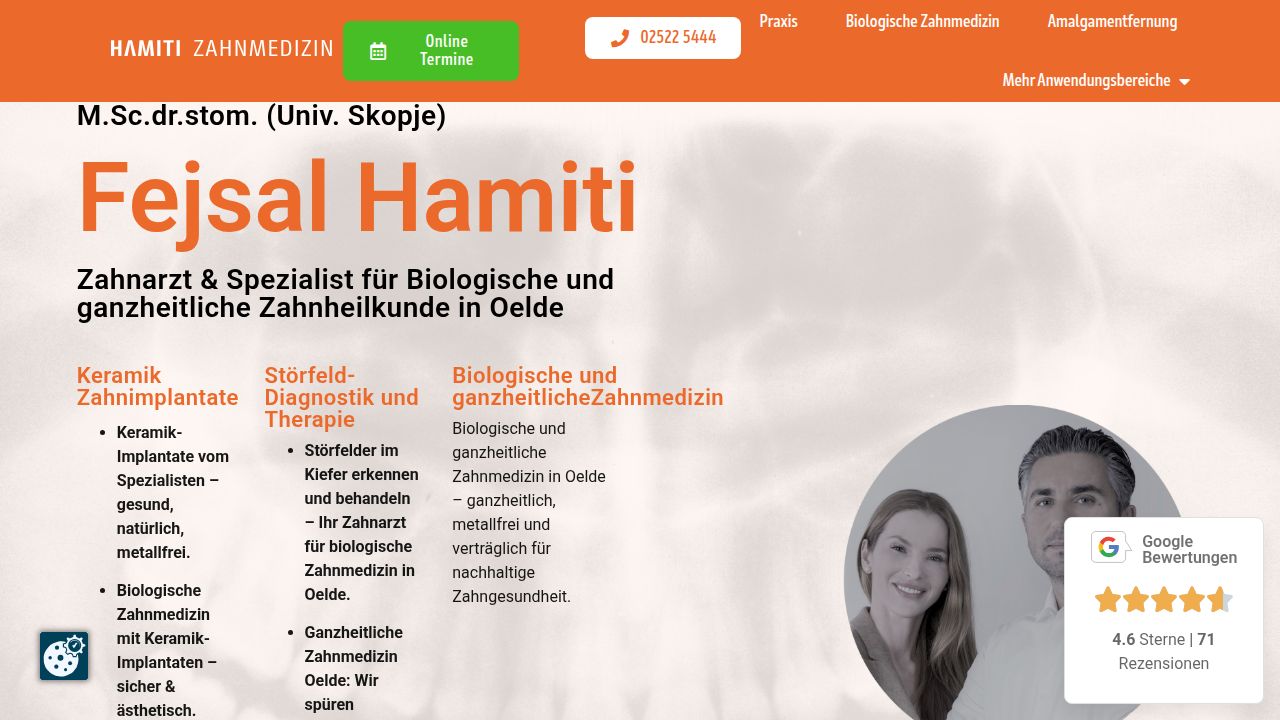 Startseite der Internetseite von Herr M.Sci.dr.stom. Fejsal Hamiti