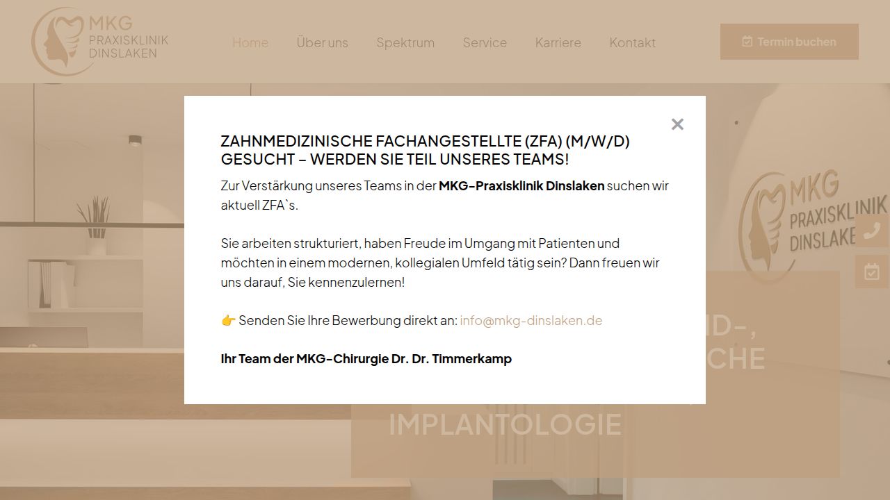 Startseite der Internetseite von MKG - Praxisklinik Dinslaken   Dr. Dr. Timmerkamp MSc