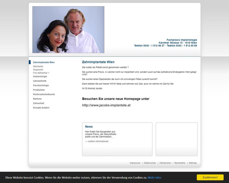 Startseite der Internetseite von Zahnklinik Wien  med.univ.& med.dent Konrad Jacobs