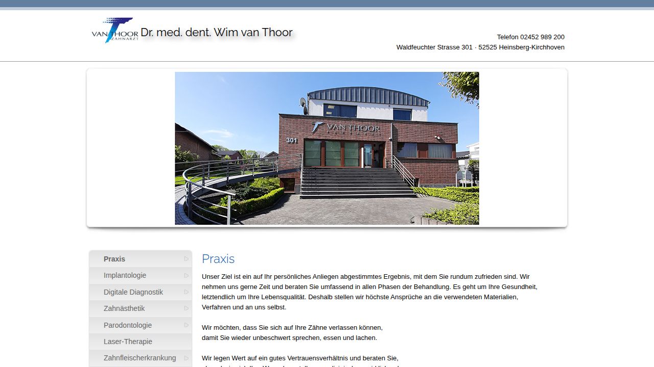 Startseite der Internetseite von Dr. Wim Van Thoor