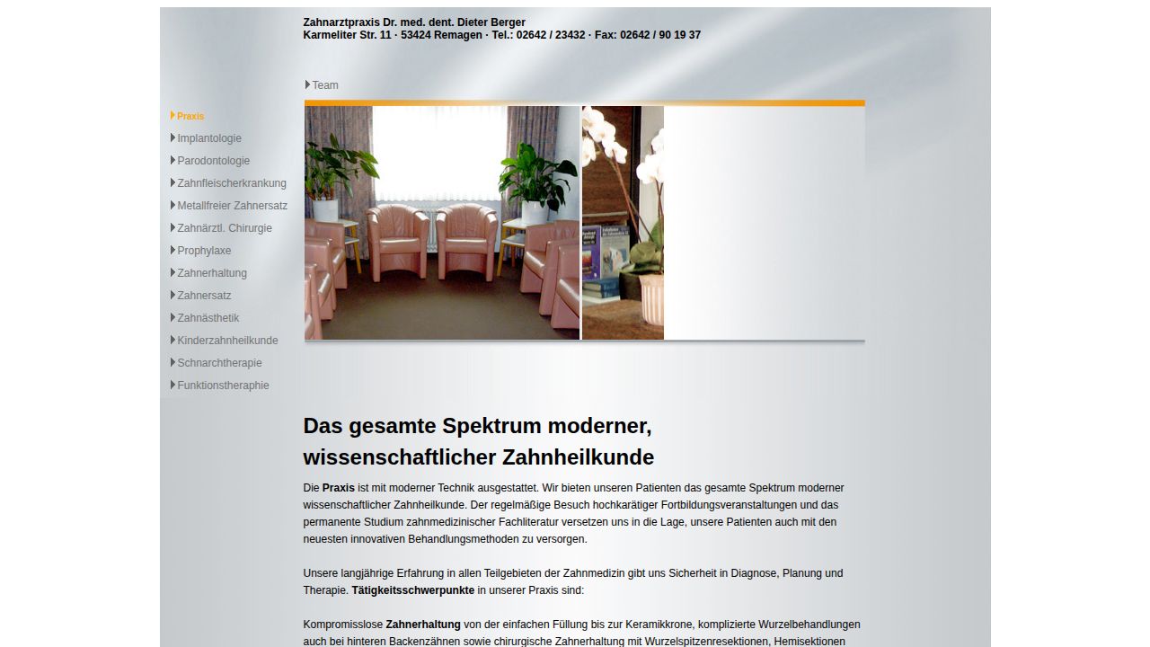 Startseite der Internetseite von Dr. med. dent.  Dieter Berger