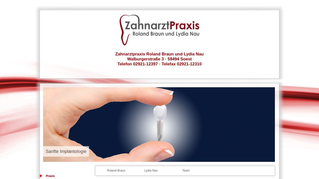 Startseite der Internetseite von Zahnarztpraxis  Roland Braun und Lydia Nau