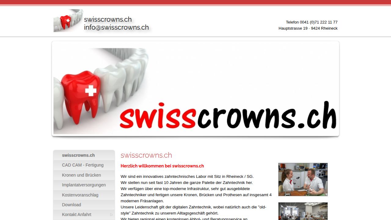Startseite der Internetseite von swisscrowns.ch  Marcel Fischer