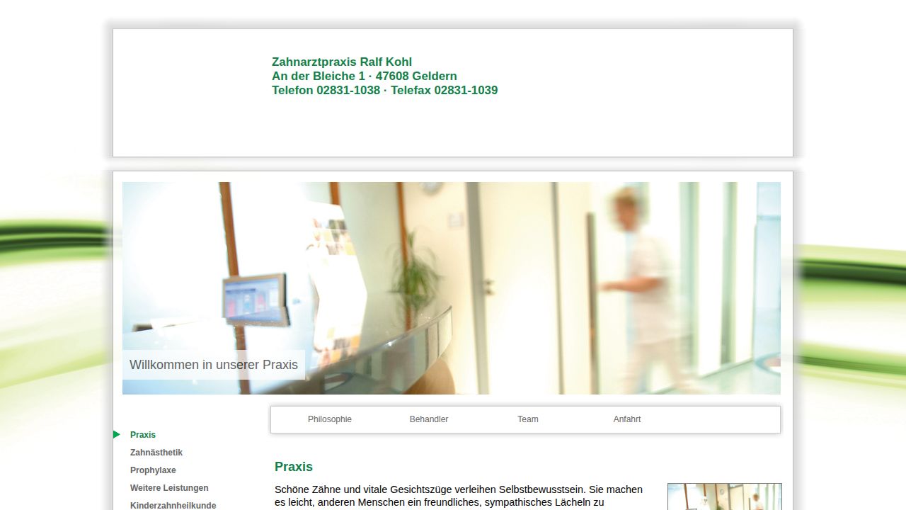 Startseite der Internetseite von Zahnarztpraxis Ralf Kohl
