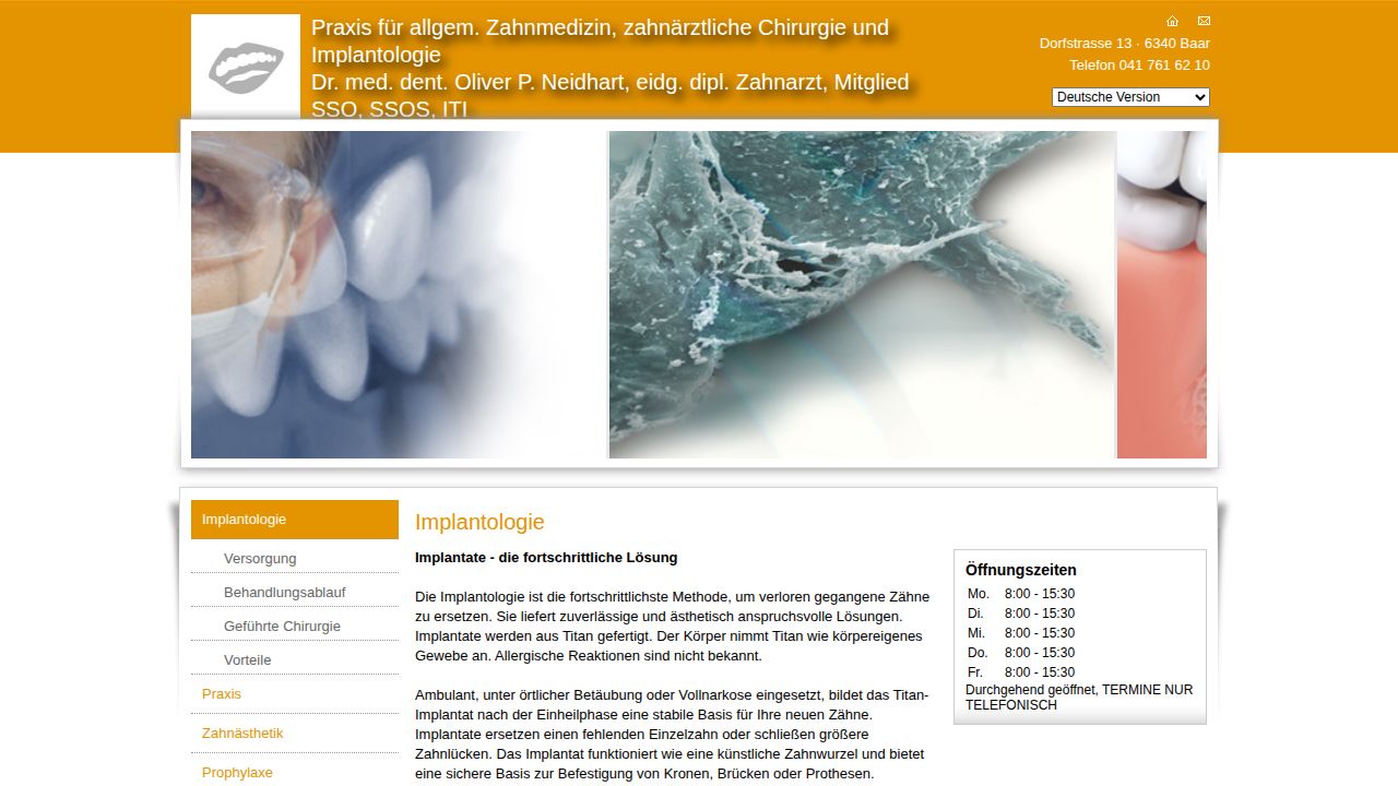 Startseite der Internetseite von Dr. med. dent.  Oliver P. Neidhart