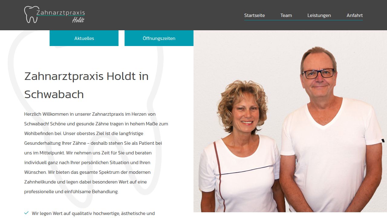 Startseite der Internetseite von Zahnarztpraxis Marion und Thomas Holdt