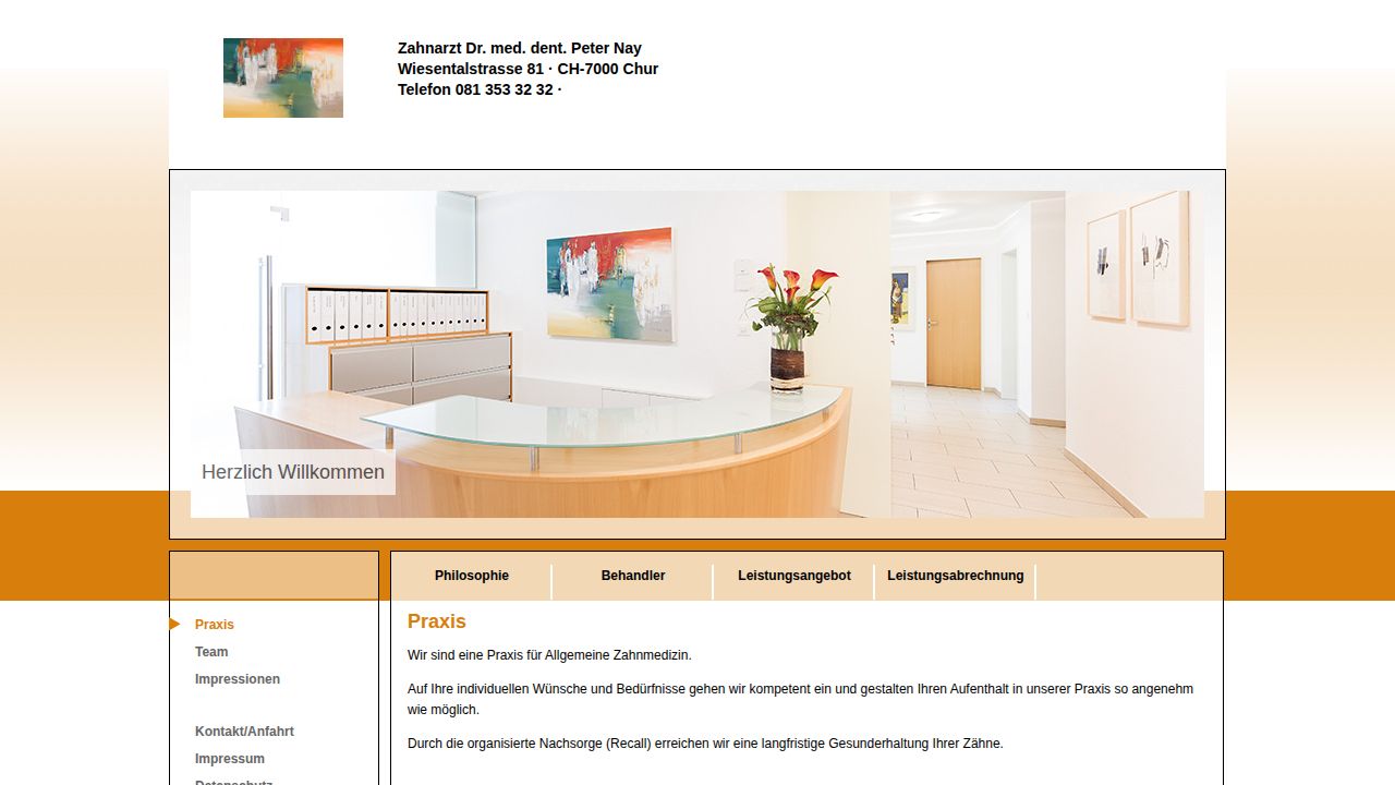 Startseite der Internetseite von Zahnarzt Dr. med. dent. Peter Nay