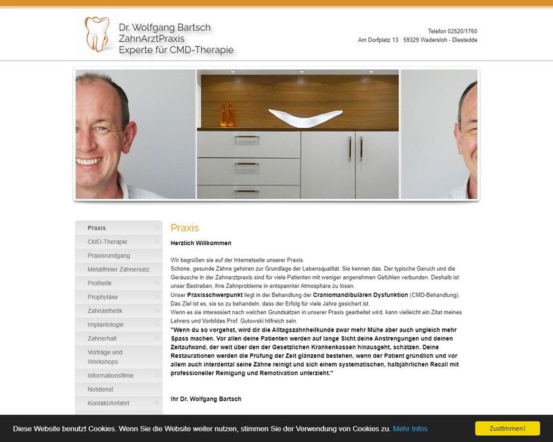 Startseite der Internetseite von Dr. med. dent.  Wolfgang Bartsch