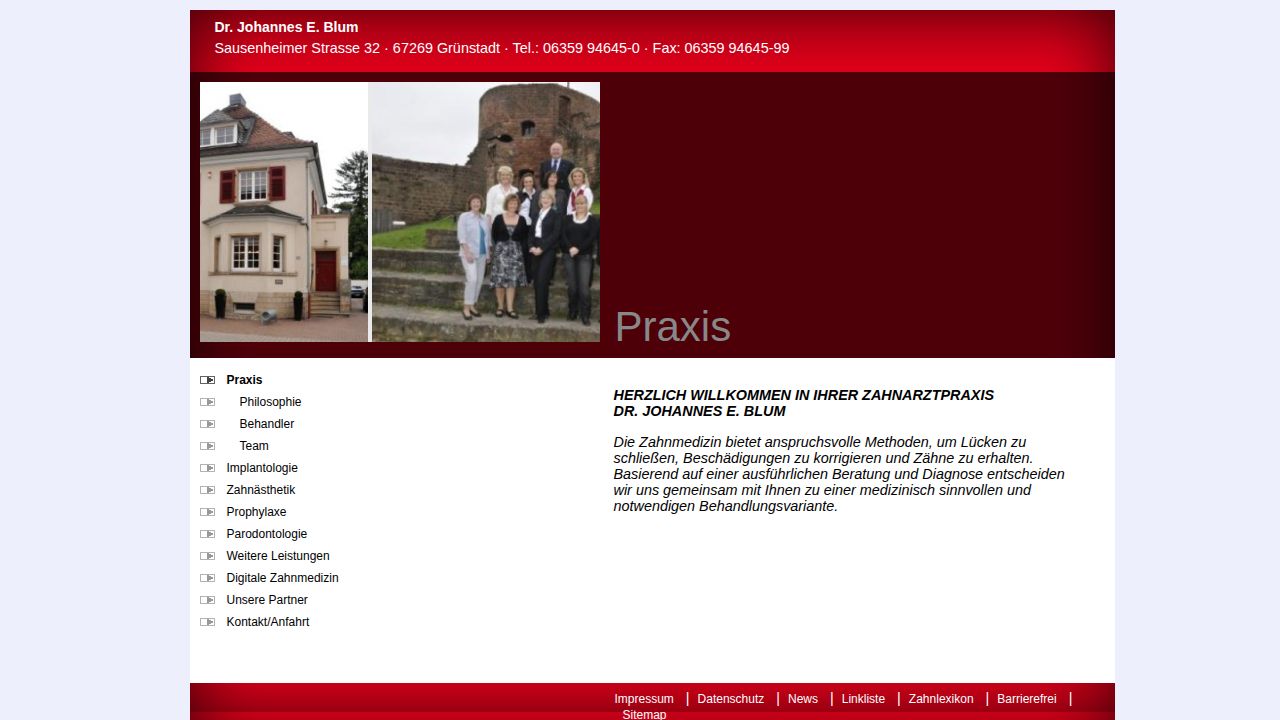 Startseite der Internetseite von Doktor Johannes Blum