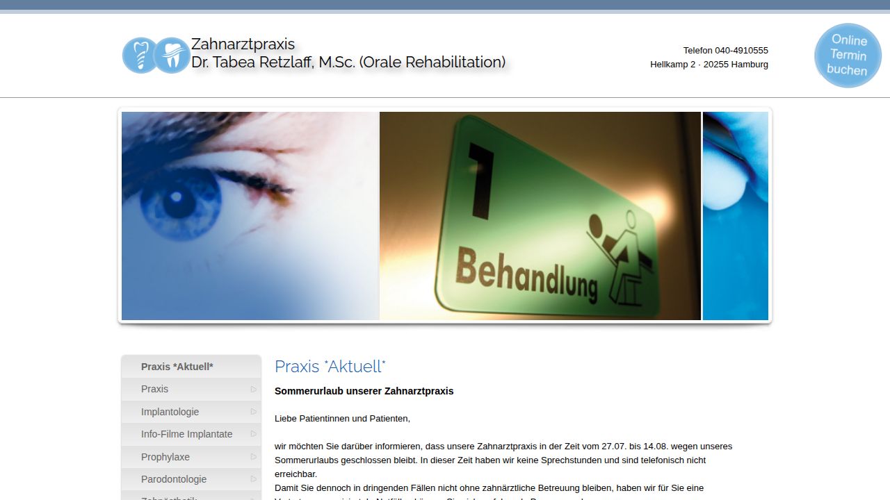 Startseite der Internetseite von Dr. Tabea Retzlaff