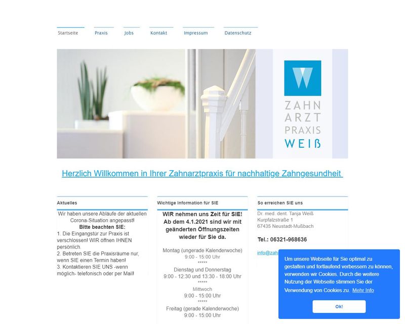 Startseite der Internetseite von Zahn&auml;rztin Wilma Becker