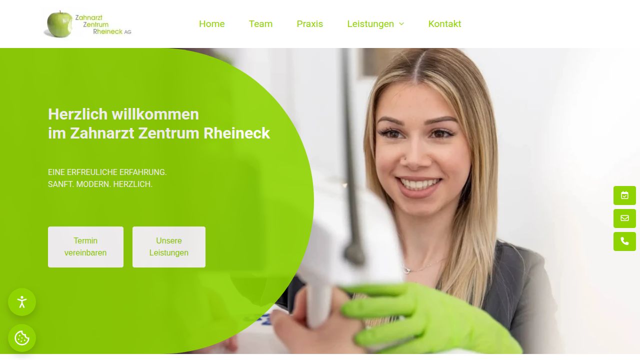 Startseite der Internetseite von ZZR Zahnarzt Zentrum Rheineck AG