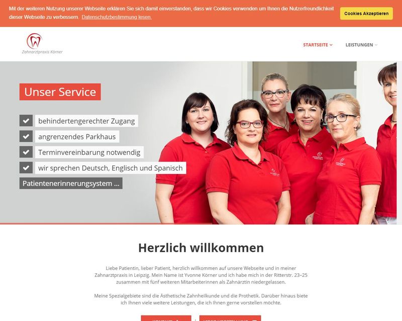 Startseite der Internetseite von Dipl.-Stom. Yvonne K&ouml;rner