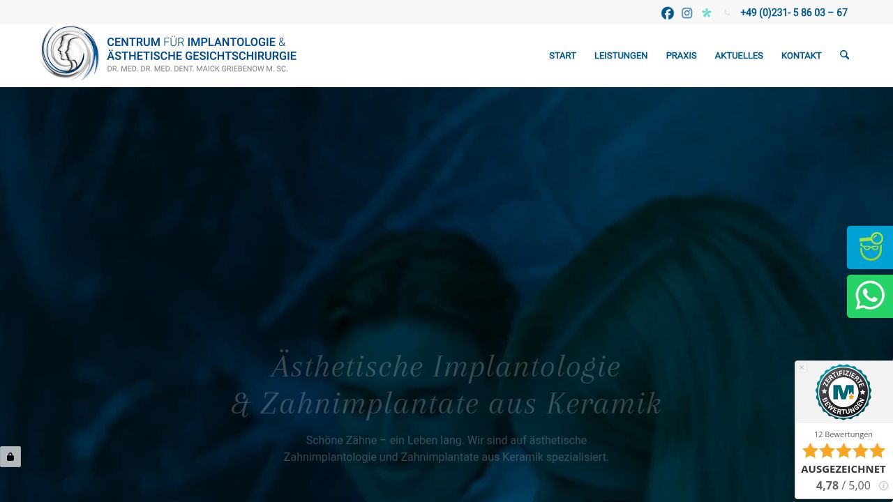 Startseite der Internetseite von Dr. Dr. Maick Griebenow