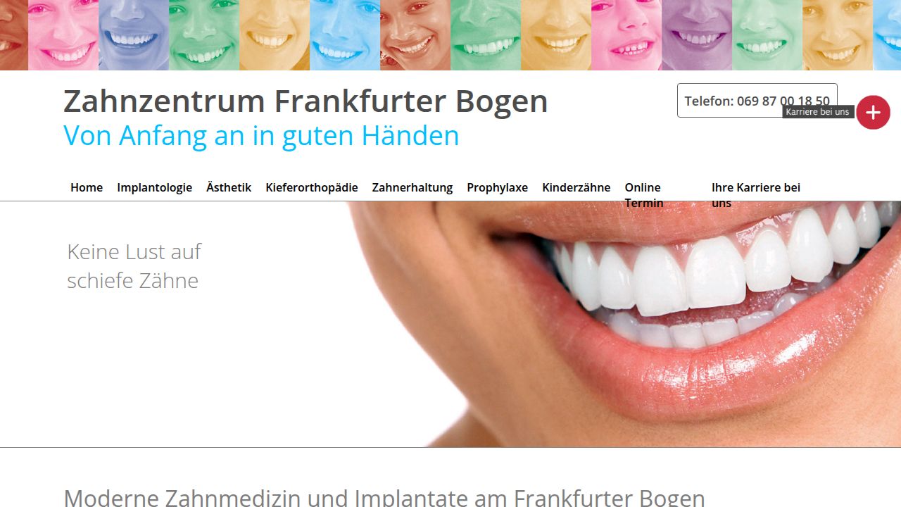 Startseite der Internetseite von Zahnzentrum Frankfurter Bogen