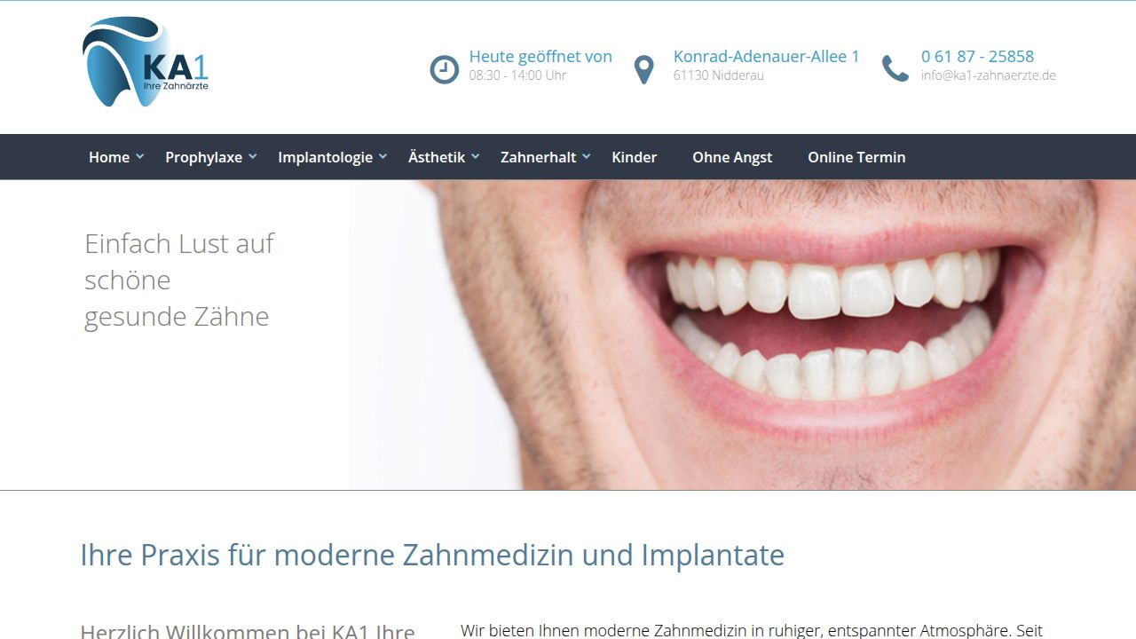 Startseite der Internetseite von KA1 Ihre Zahn&auml;rzte