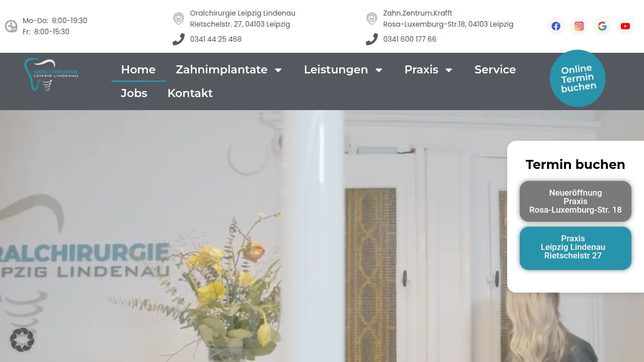 Startseite der Internetseite von Oralchirurgie Leipzig Lindenau   Dr. Elisa Krafft