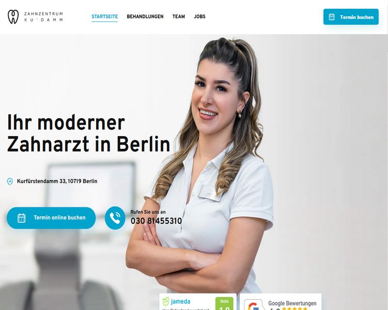 Startseite der Internetseite von Zahnzentrum Kudamm   Elif Metin