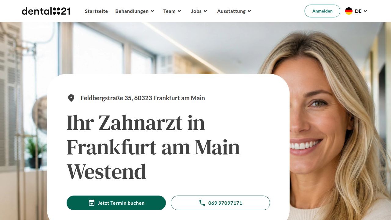 Startseite der Internetseite von Zahnzentrum Westend   Dr. Agneta Pindur