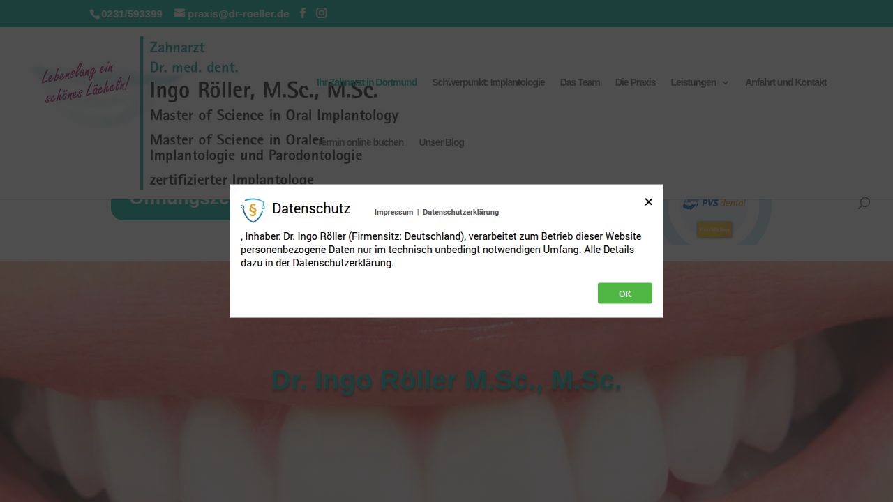 Startseite der Internetseite von Praxis f&uuml;r Implantologie &    &auml;sthetische Zahnmedizin  Dr. Ingo R&ouml;ller