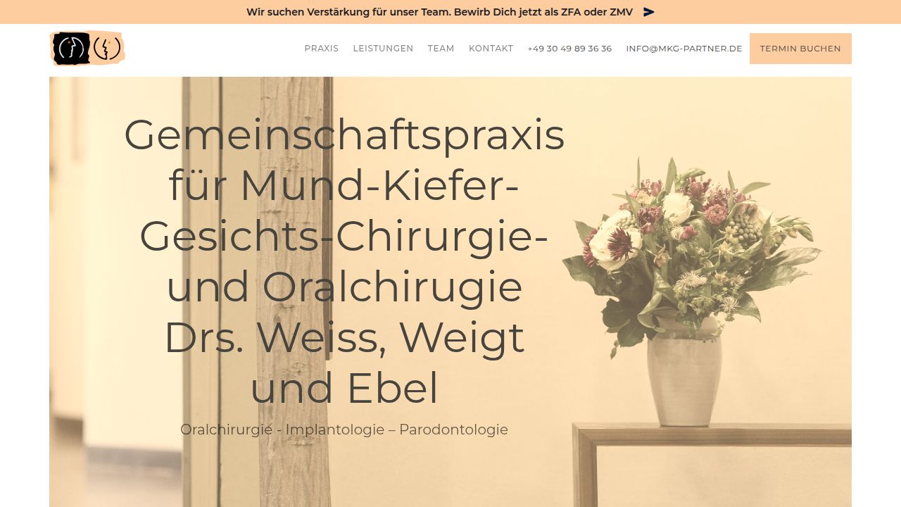 Startseite der Internetseite von Implantologie-Team Berlin  Dr. Dr. Michael G. Weiss,  Dr. Andreas Weigt, Thomas Ebel