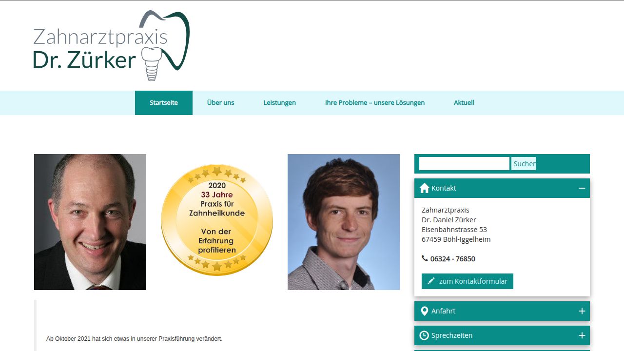 Startseite der Internetseite von Dr.  Daniel Z&uuml;rker