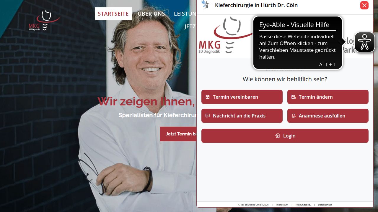Startseite der Internetseite von Praxiszentrum f&uuml;r Implantologie &  Kieferchirurgie im H&uuml;rth Park  Dr. Dr. Bernd C&ouml;ln