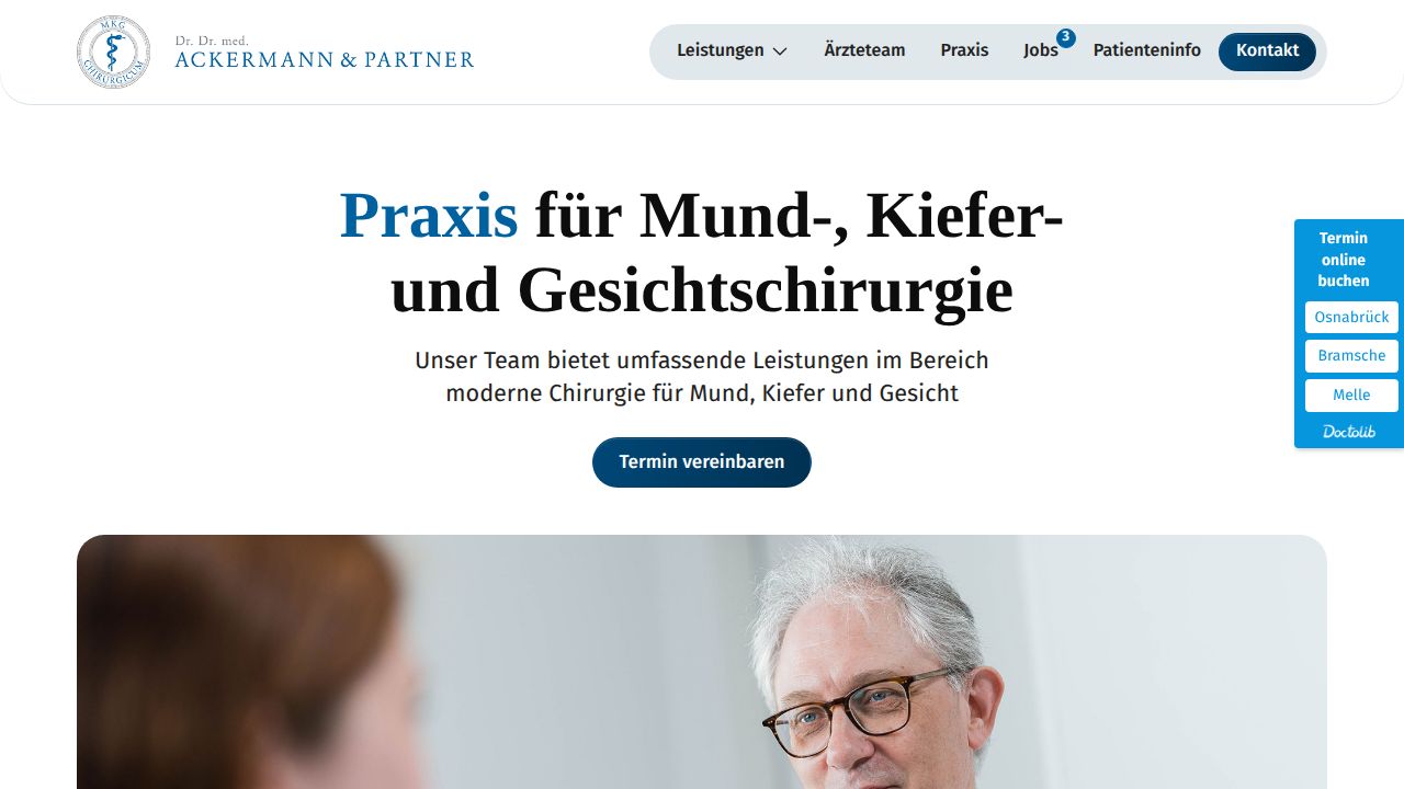 Startseite der Internetseite von Dr. Dr. med. dent. Ackermann & Partner